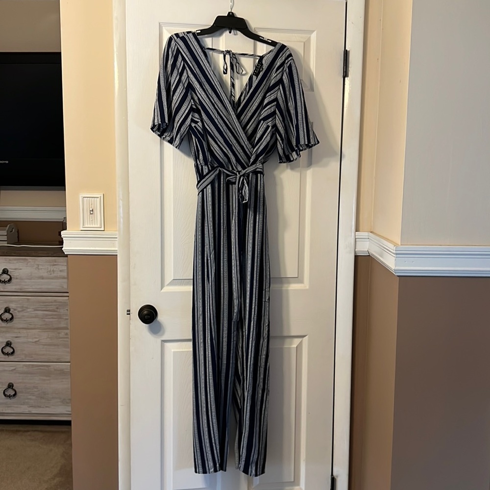 Navy and white jumpsuit. Brand new, never worn.